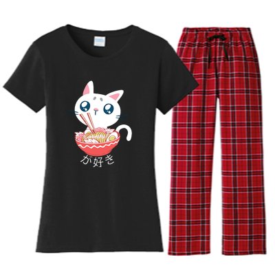 Ramen Cat Kawaii Anime Japanese Kawaii Neko Women's Flannel Pajama Set