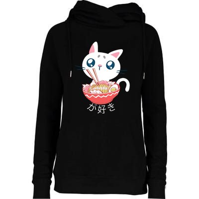 Ramen Cat Kawaii Anime Japanese Kawaii Neko Womens Funnel Neck Pullover Hood