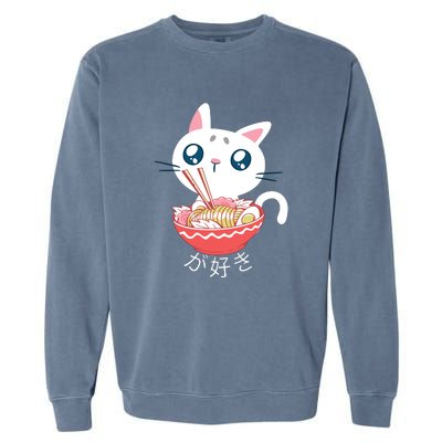 Ramen Cat Kawaii Anime Japanese Kawaii Neko Garment-Dyed Sweatshirt