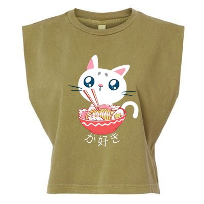 Ramen Cat Kawaii Anime Japanese Kawaii Neko Garment-Dyed Women's Muscle Tee