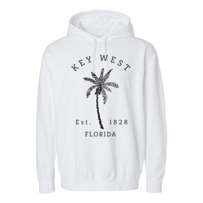 Retro Cool Key West Florida Palm Tree Novelty Garment-Dyed Fleece Hoodie