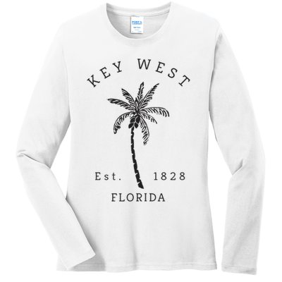 Retro Cool Key West Florida Palm Tree Novelty Ladies Long Sleeve Shirt