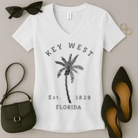 Retro Cool Key West Florida Palm Tree Novelty Women's V-Neck T-Shirt