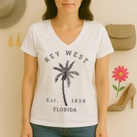 Retro Cool Key West Florida Palm Tree Novelty Women's V-Neck T-Shirt