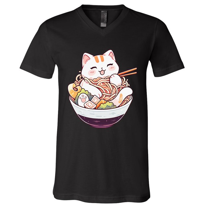 Ra Cat Kawaii Neko Cute Anime V-Neck T-Shirt