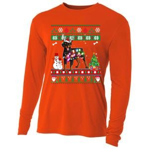 Rottweiler Christmas Lights Funny Xmas Dog Gift Cooling Performance Long Sleeve Crew