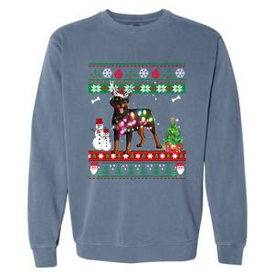 Rottweiler Christmas Lights Funny Xmas Dog Gift Garment-Dyed Sweatshirt