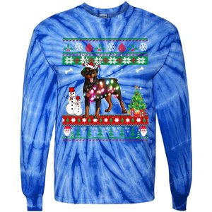 Rottweiler Christmas Lights Funny Xmas Dog Gift Tie-Dye Long Sleeve Shirt