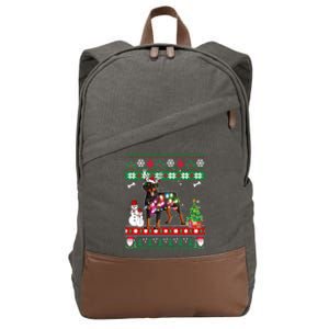 Rottweiler Christmas Lights Funny Xmas Dog Gift Cotton Canvas Backpack