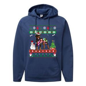 Rottweiler Christmas Lights Funny Xmas Dog Gift Performance Fleece Hoodie