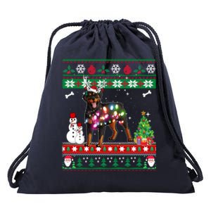 Rottweiler Christmas Lights Funny Xmas Dog Gift Drawstring Bag