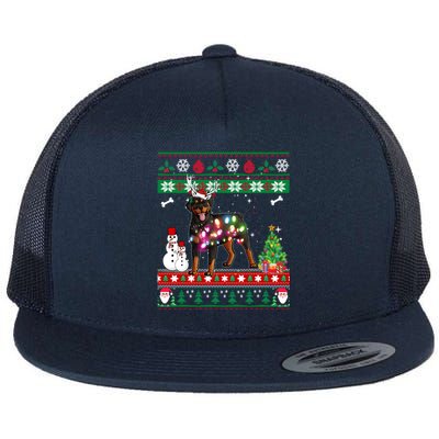 Rottweiler Christmas Lights Funny Xmas Dog Gift Flat Bill Trucker Hat