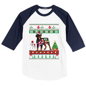 Rottweiler Christmas Lights Funny Xmas Dog Gift Baseball Sleeve Shirt