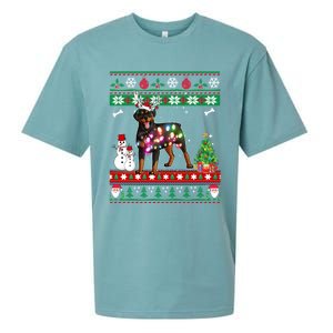 Rottweiler Christmas Lights Funny Xmas Dog Gift Sueded Cloud Jersey T-Shirt