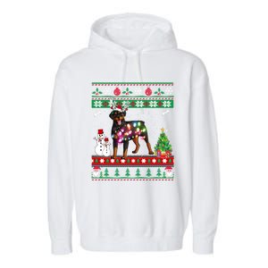 Rottweiler Christmas Lights Funny Xmas Dog Gift Garment-Dyed Fleece Hoodie