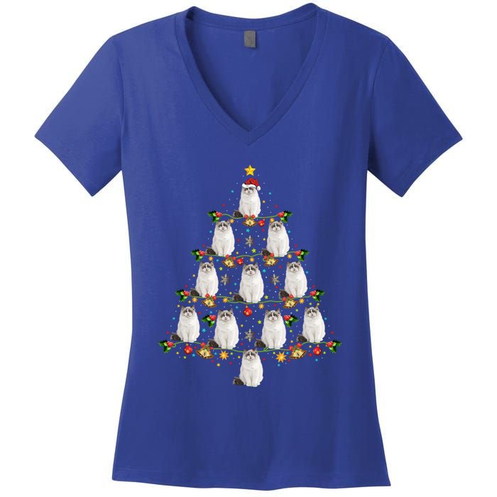 Ragdoll Cat Lover Xmas Matching Santa Ragdoll Christmas Tree Gift Women's V-Neck T-Shirt