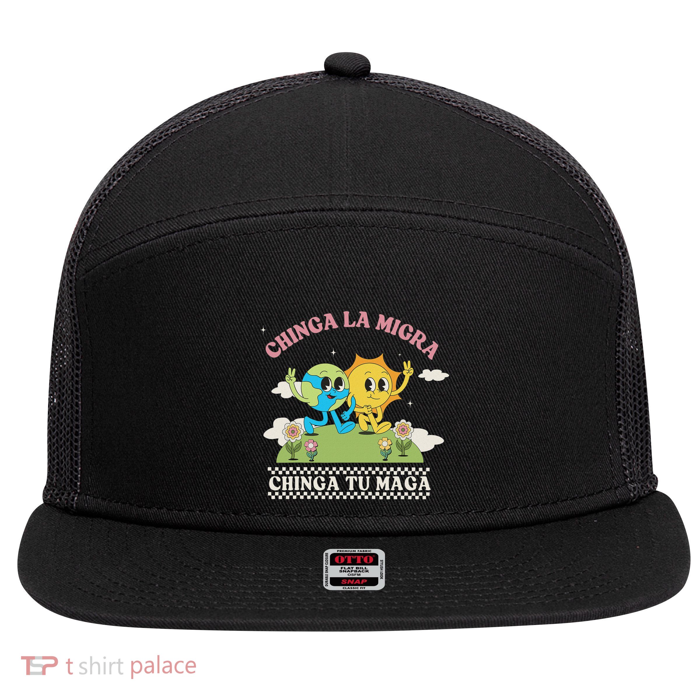 Retro Chinga La Migra Chinga Tu Maga 7 Panel Mesh Trucker Snapback Hat