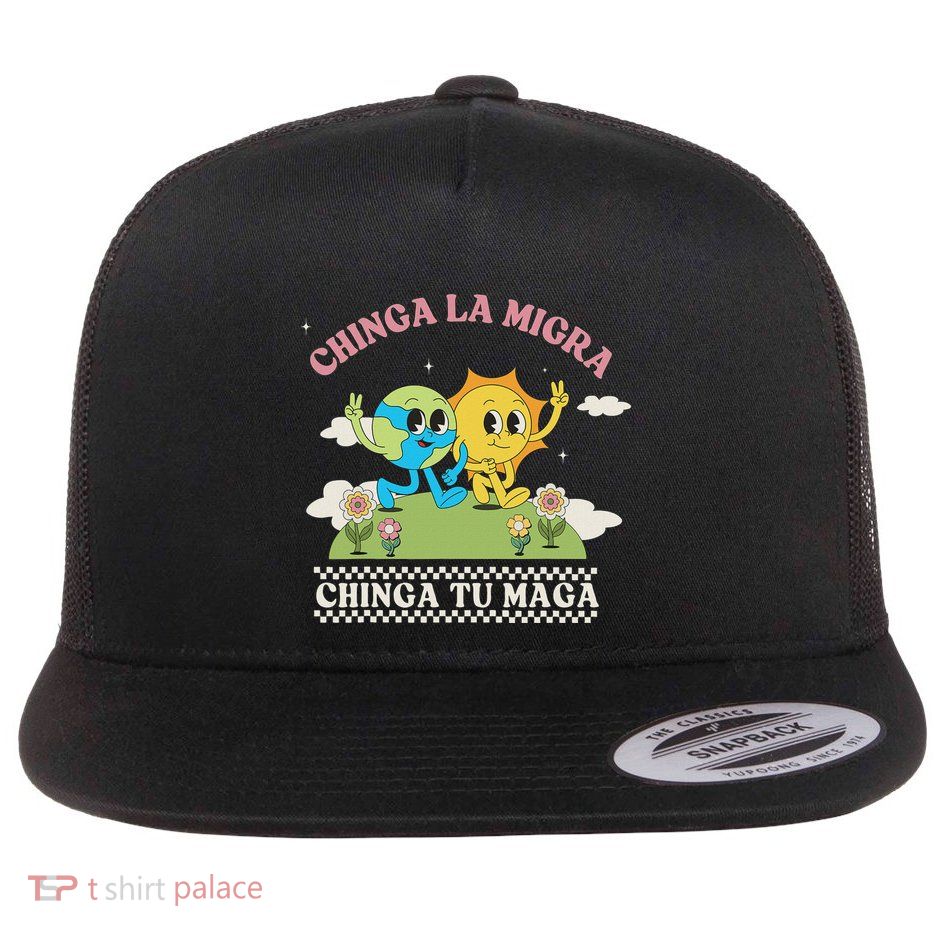Retro Chinga La Migra Chinga Tu Maga Flatbill Hat