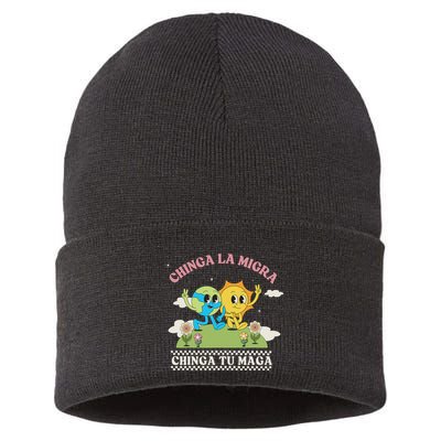 Retro Chinga La Migra Chinga Tu Maga Sustainable Knit Beanie