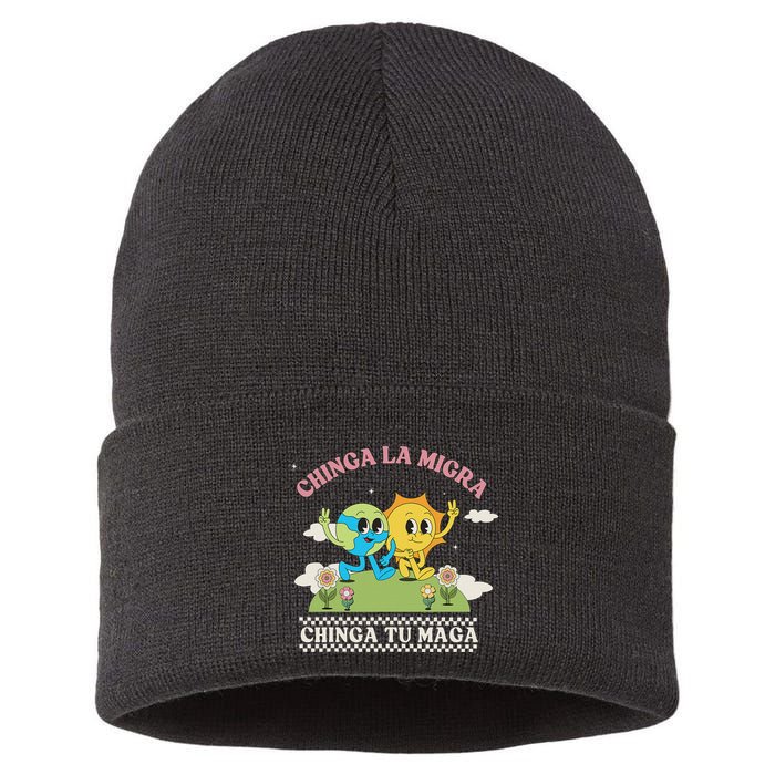 Retro Chinga La Migra Chinga Tu Maga Sustainable Knit Beanie