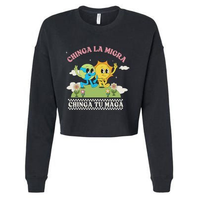 Retro Chinga La Migra Chinga Tu Maga Cropped Pullover Crew