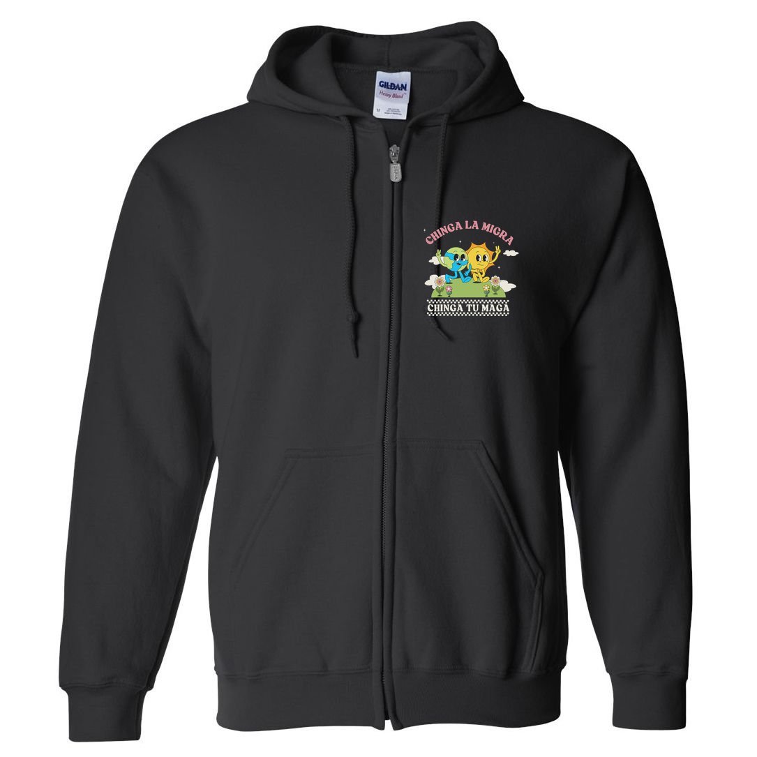 Retro Chinga La Migra Chinga Tu Maga Full Zip Hoodie