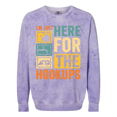 Rv Camping Lover Just Here For Hookups Retro Camper Funny Colorblast Crewneck Sweatshirt