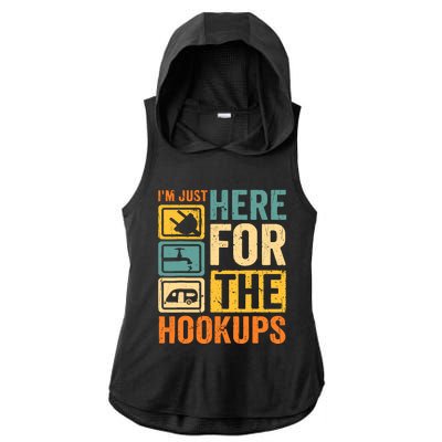 Rv Camping Lover Just Here For Hookups Retro Camper Funny Ladies PosiCharge Tri-Blend Wicking Draft Hoodie Tank