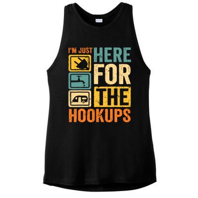 Rv Camping Lover Just Here For Hookups Retro Camper Funny Ladies PosiCharge Tri-Blend Wicking Tank