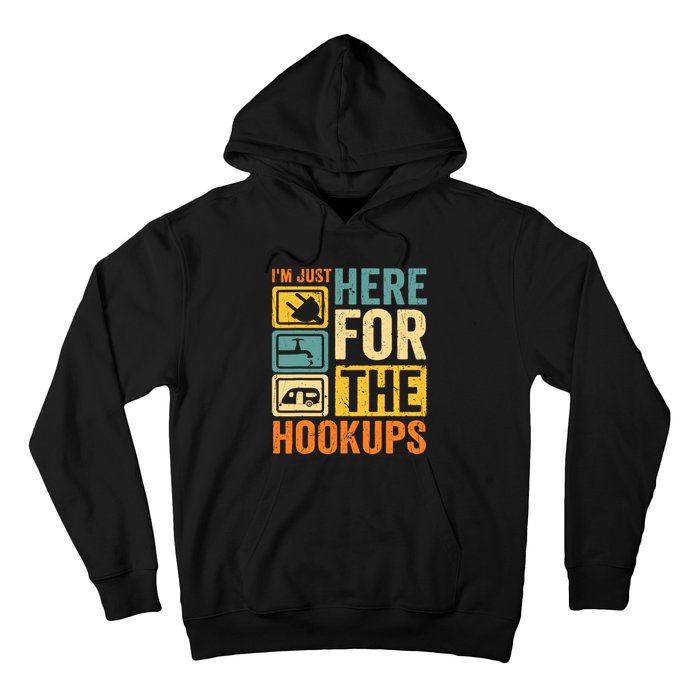 Rv Camping Lover Just Here For Hookups Retro Camper Funny Hoodie