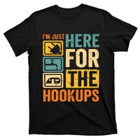 Rv Camping Lover Just Here For Hookups Retro Camper Funny T-Shirt