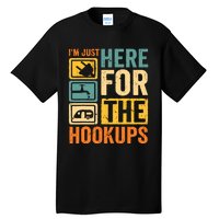 Rv Camping Lover Just Here For Hookups Retro Camper Funny Tall T-Shirt