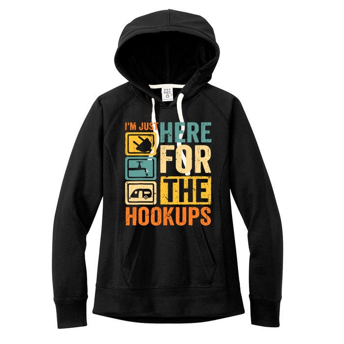 Rv Camping Lover Just Here For Hookups Retro Camper Funny Women's Fleece Hoodie