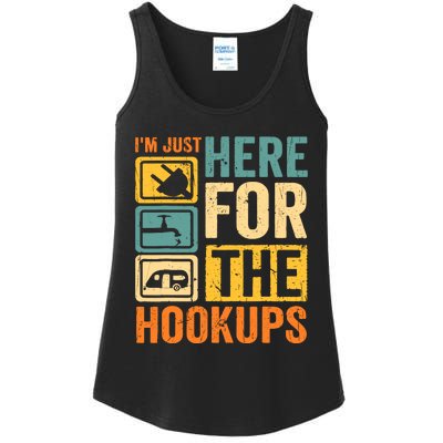 Rv Camping Lover Just Here For Hookups Retro Camper Funny Ladies Essential Tank