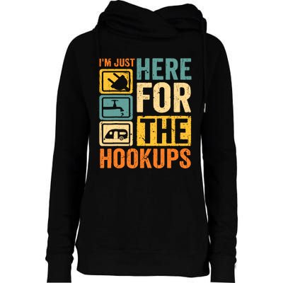 Rv Camping Lover Just Here For Hookups Retro Camper Funny Womens Funnel Neck Pullover Hood