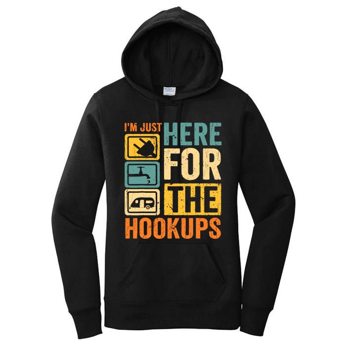 Rv Camping Lover Just Here For Hookups Retro Camper Funny Women's Pullover Hoodie