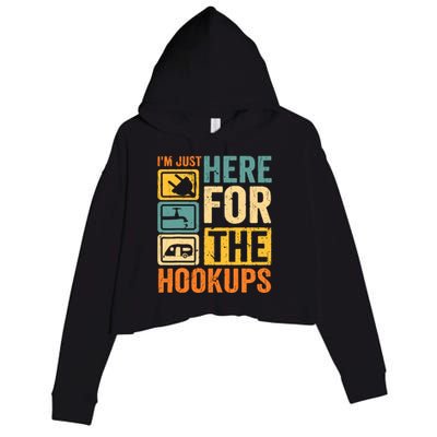 Rv Camping Lover Just Here For Hookups Retro Camper Funny Crop Fleece Hoodie