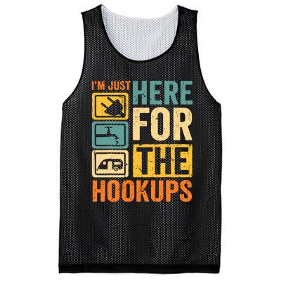 Rv Camping Lover Just Here For Hookups Retro Camper Funny Mesh Reversible Basketball Jersey Tank