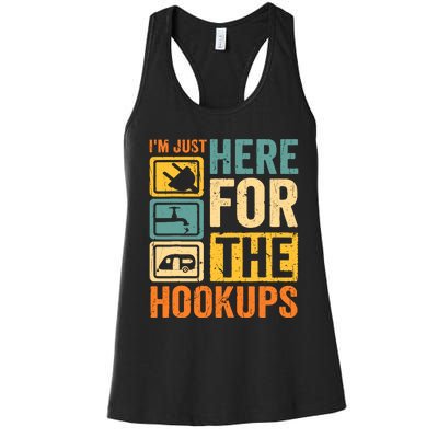 Rv Camping Lover Just Here For Hookups Retro Camper Funny Women's Racerback Tank