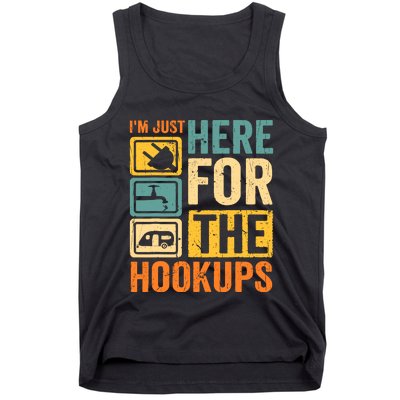 Rv Camping Lover Just Here For Hookups Retro Camper Funny Tank Top