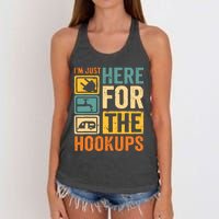 Rv Camping Lover Just Here For Hookups Retro Camper Funny Women's Knotted Racerback Tank