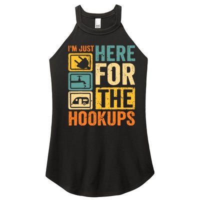 Rv Camping Lover Just Here For Hookups Retro Camper Funny Women's Perfect Tri Rocker Tank