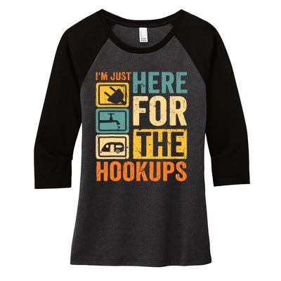 Rv Camping Lover Just Here For Hookups Retro Camper Funny Women's Tri-Blend 3/4-Sleeve Raglan Shirt