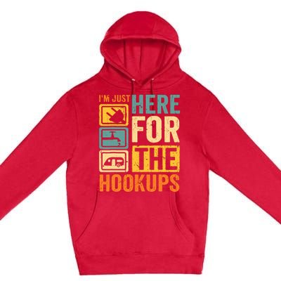 Rv Camping Lover Just Here For Hookups Retro Camper Funny Premium Pullover Hoodie