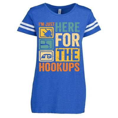 Rv Camping Lover Just Here For Hookups Retro Camper Funny Enza Ladies Jersey Football T-Shirt