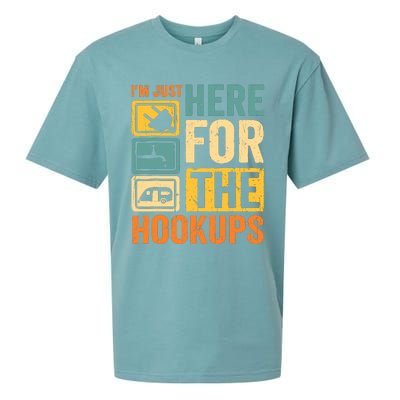 Rv Camping Lover Just Here For Hookups Retro Camper Funny Sueded Cloud Jersey T-Shirt