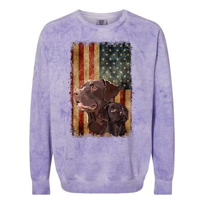 Retro Chocolate Lab With Usa Flag Gift Chocolate Lab Dad Mom Colorblast Crewneck Sweatshirt