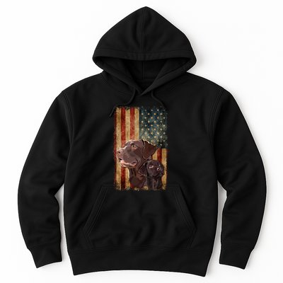 Retro Chocolate Lab With Usa Flag Gift Chocolate Lab Dad Mom Hoodie