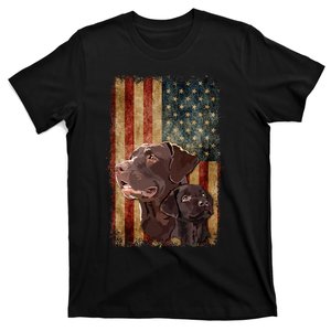 Retro Chocolate Lab With Usa Flag Gift Chocolate Lab Dad Mom T-Shirt