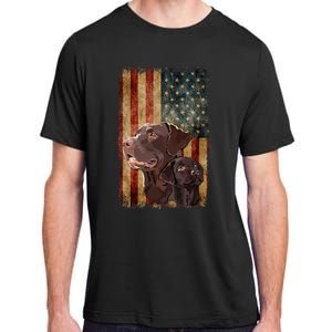 Retro Chocolate Lab With Usa Flag Gift Chocolate Lab Dad Mom Adult ChromaSoft Performance T-Shirt